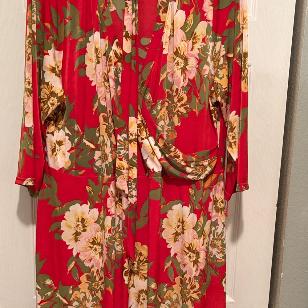 Floral Red Maxi Dress with Tie Waist Plus Size 3X - Picture 2 of 7